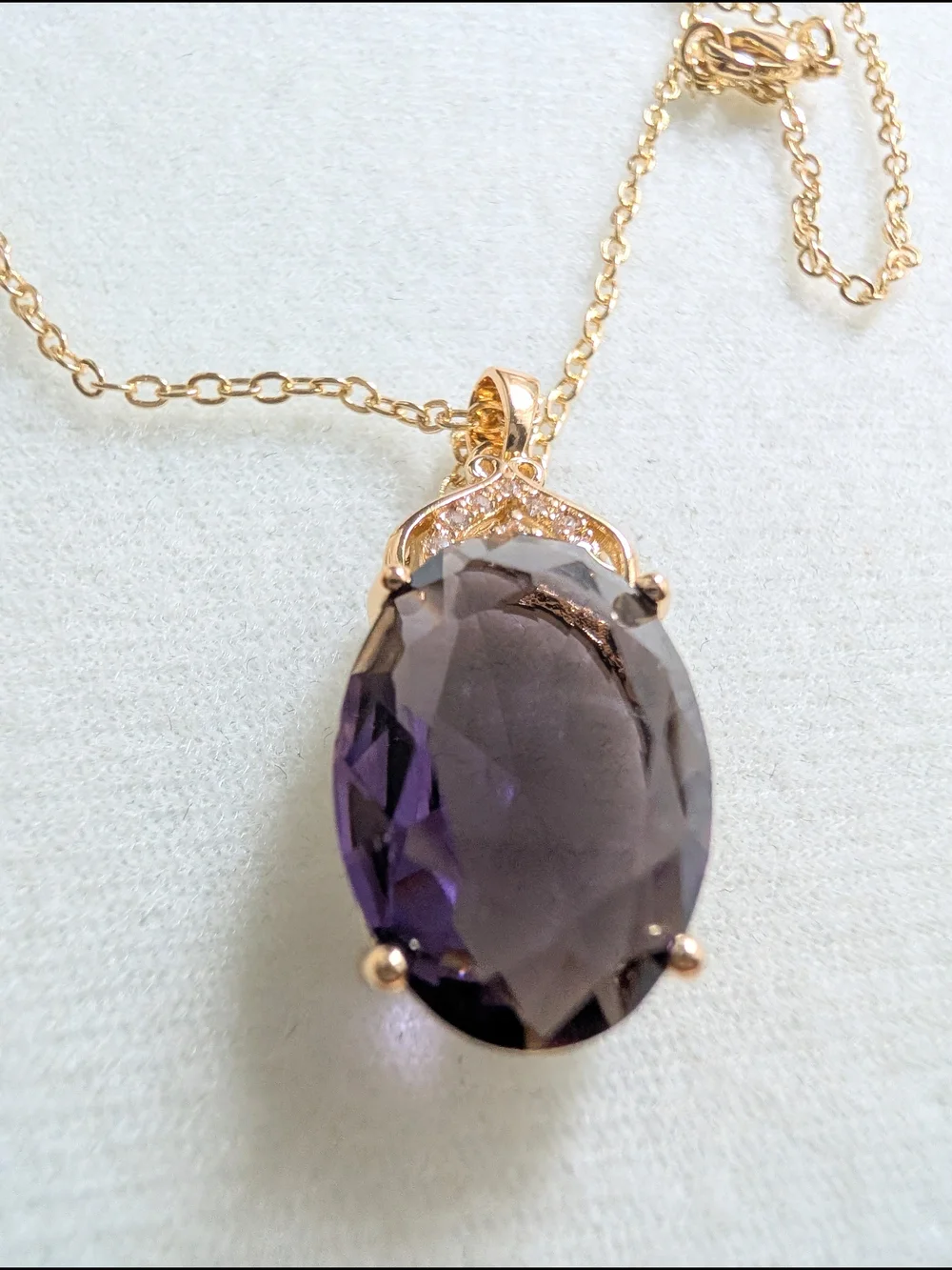 Gold Pendant Necklace with Deep Purple Oval Glass Gemstone - Picture 8 of 10